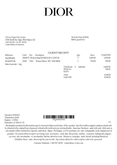 does dior accept paypal|Dior fashion receipt.